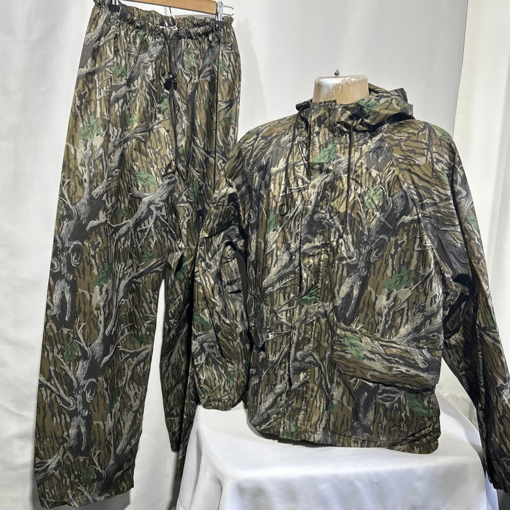 Vintage 80s Men's Mossy Oak Treestand Camo Jacket Pants Suit Large EUC Haas